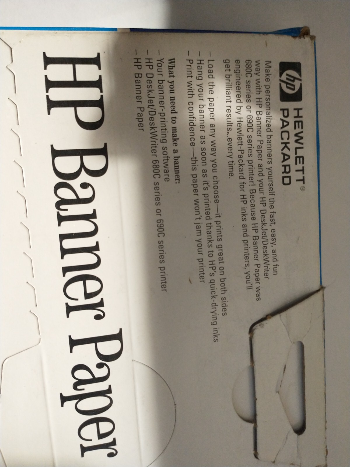 HP BANNER PAPER, For 680C/690C Printers, Makes Up To Fifteen 5’ Banners, NOS
