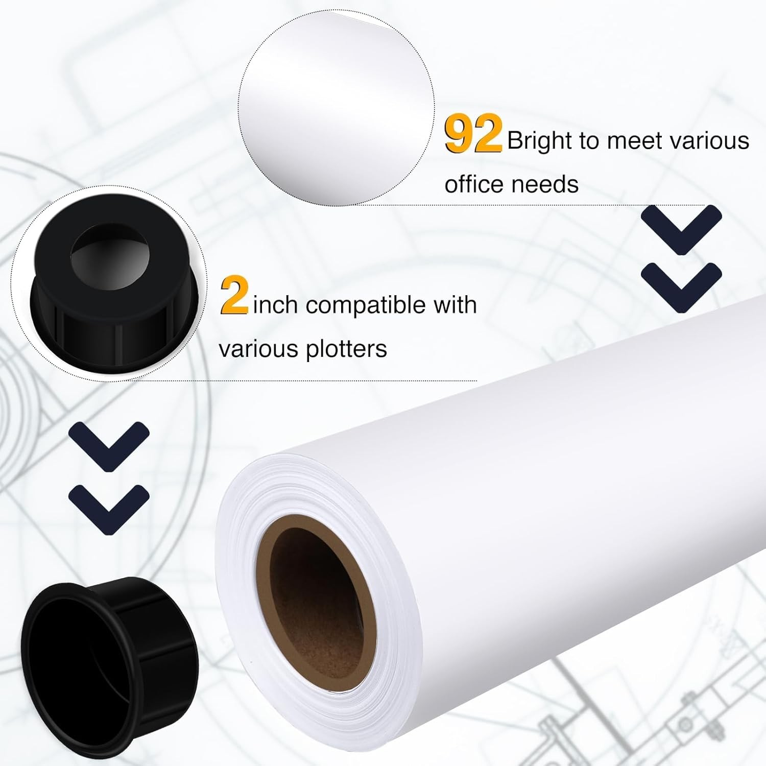 4rolls 36″ x 150′ 20lb Bond Plotter Paper for Wide Format Inkjet Printers US