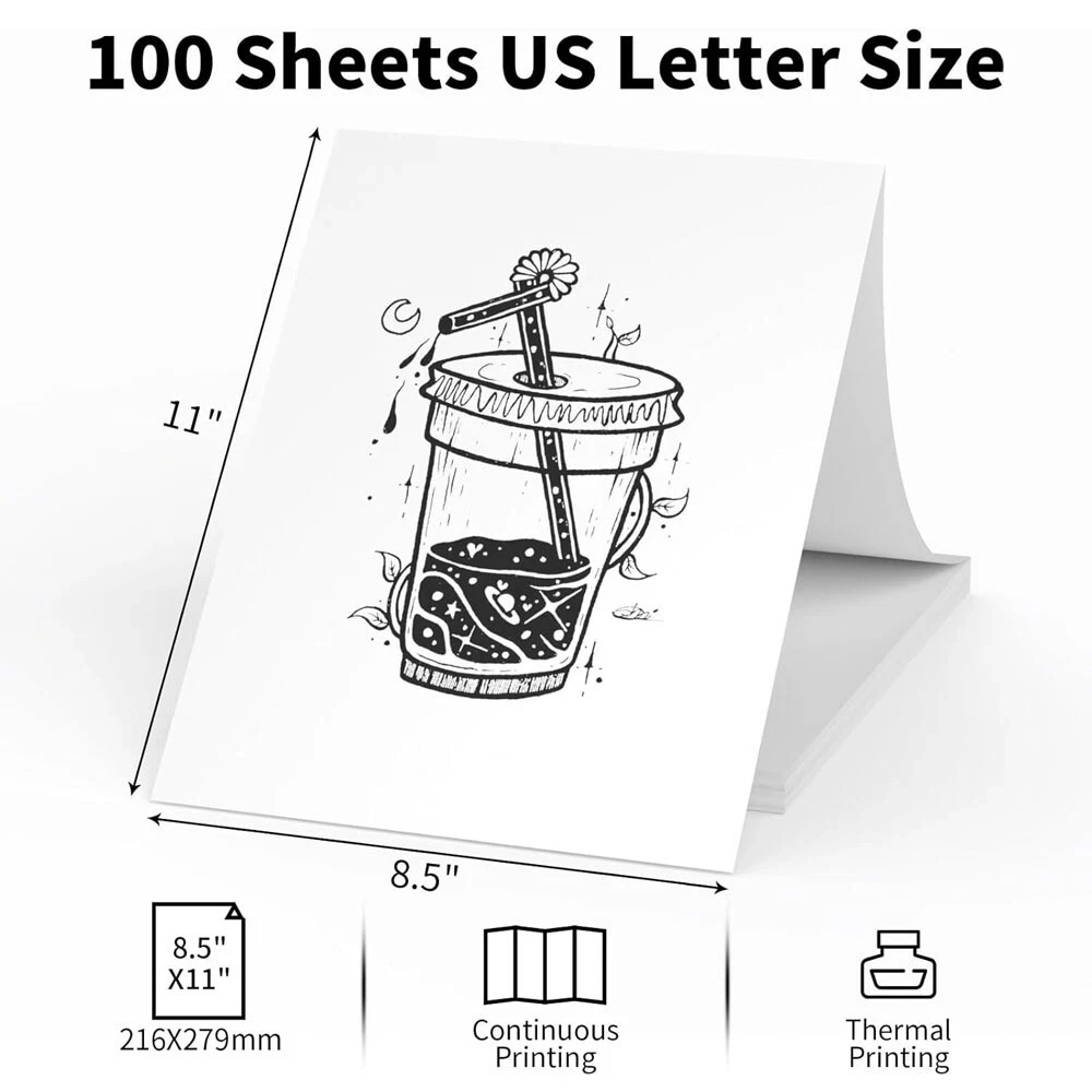 100 Sheets A4 Thermal Paper 8.5″x11″ for M08F Brother PocketJet PJ762/PJ763MFi