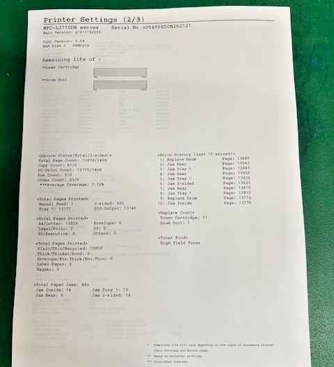 Brother MFC-L271ODW printer fax scan copy TESTED