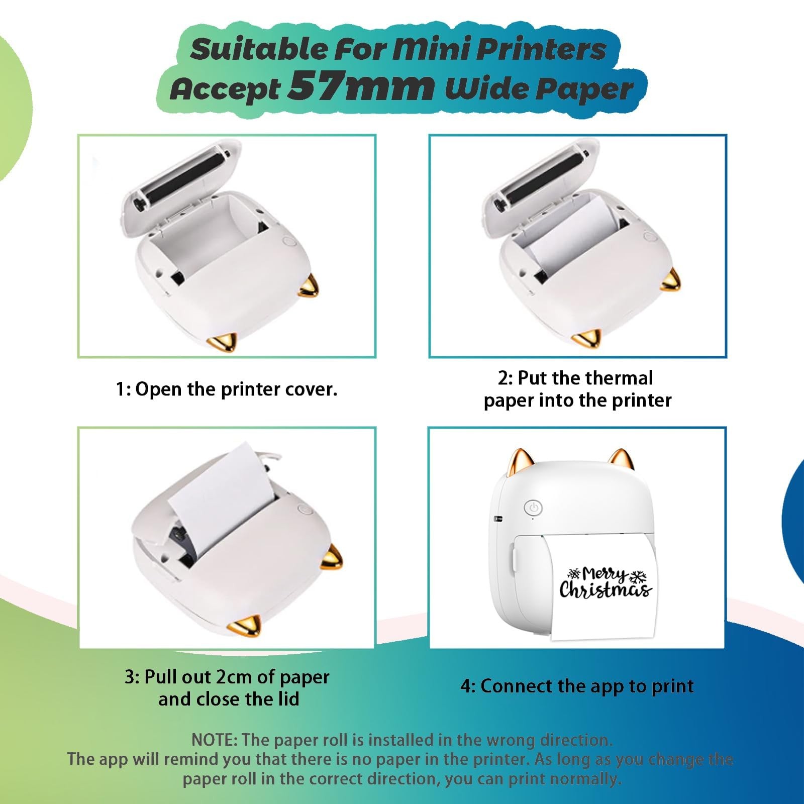 5 Rolls Thermal Printer & 5 Rolls -adhesive Stickers, White Printer For Mini …