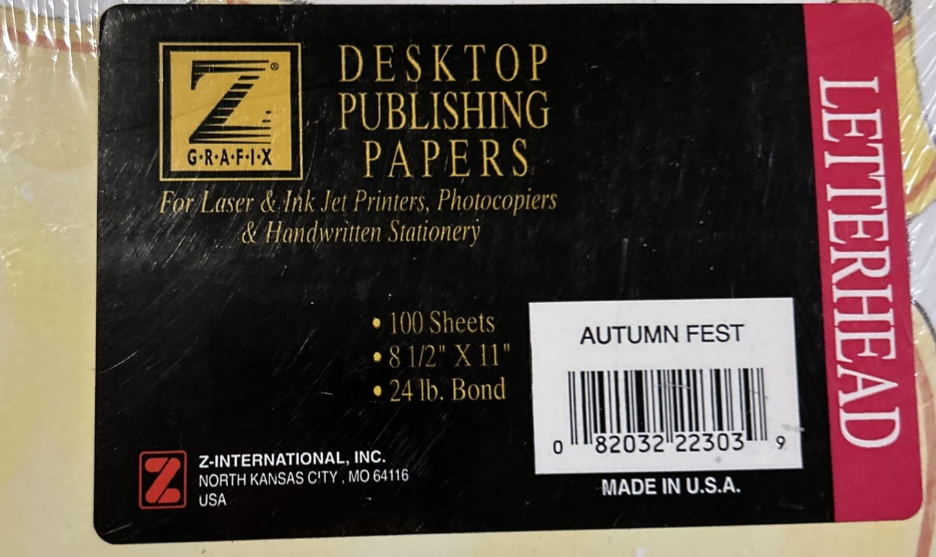 Z GRAFIX Desktop Publishing Papers, 100 Sheet, 8.5″x11″, Letterhead Autumn Fest