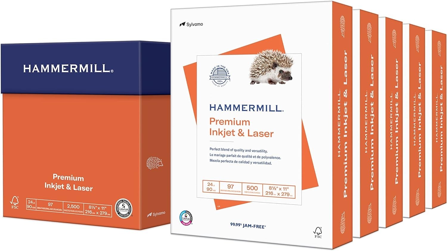 JAM-FREE Printer Paper, 2500 Sheets, 24 lb, 97 Brightness – Made in USA