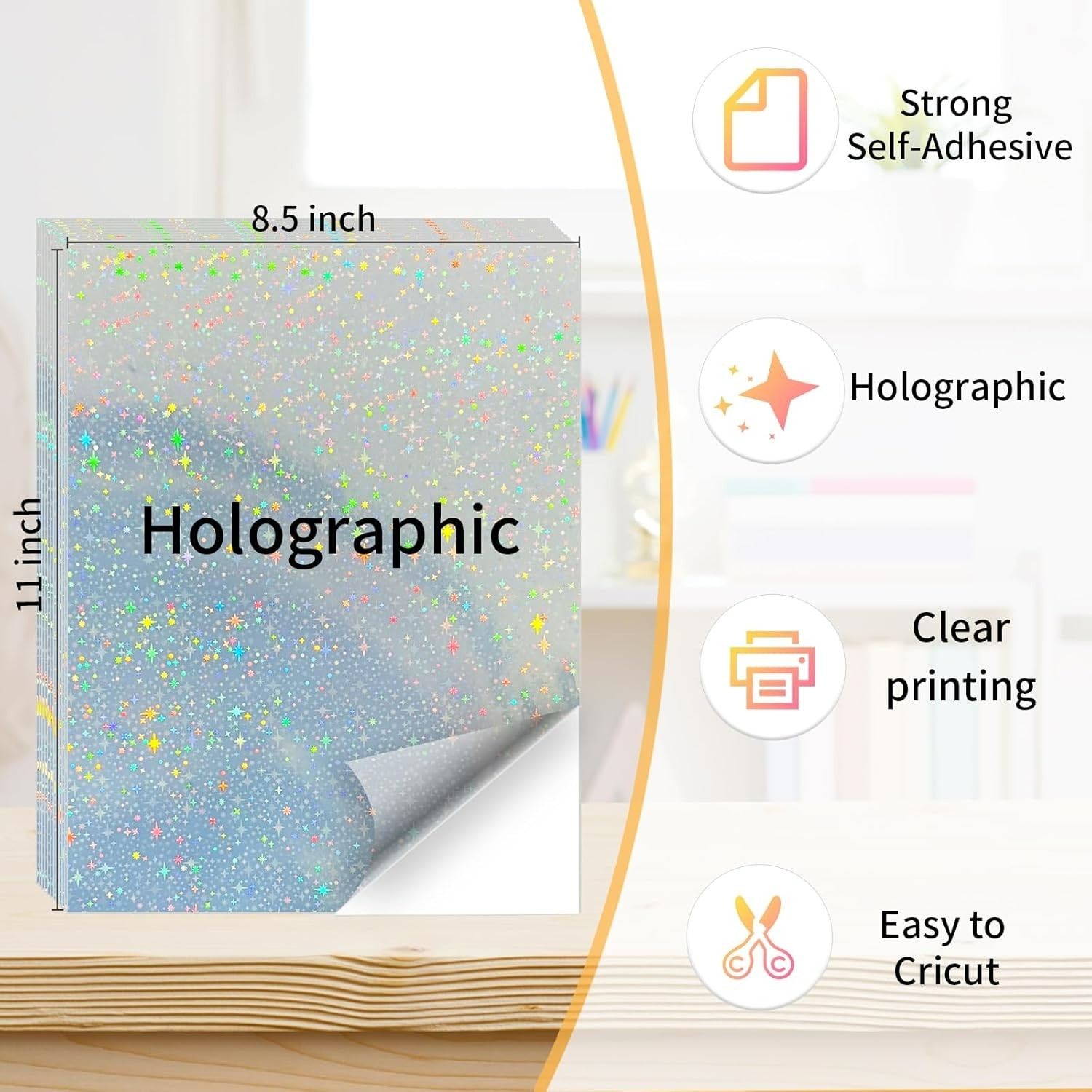 Printable Sticker Paper, 20 Sheets Holographic Star Sticker 8.5″ x 11″