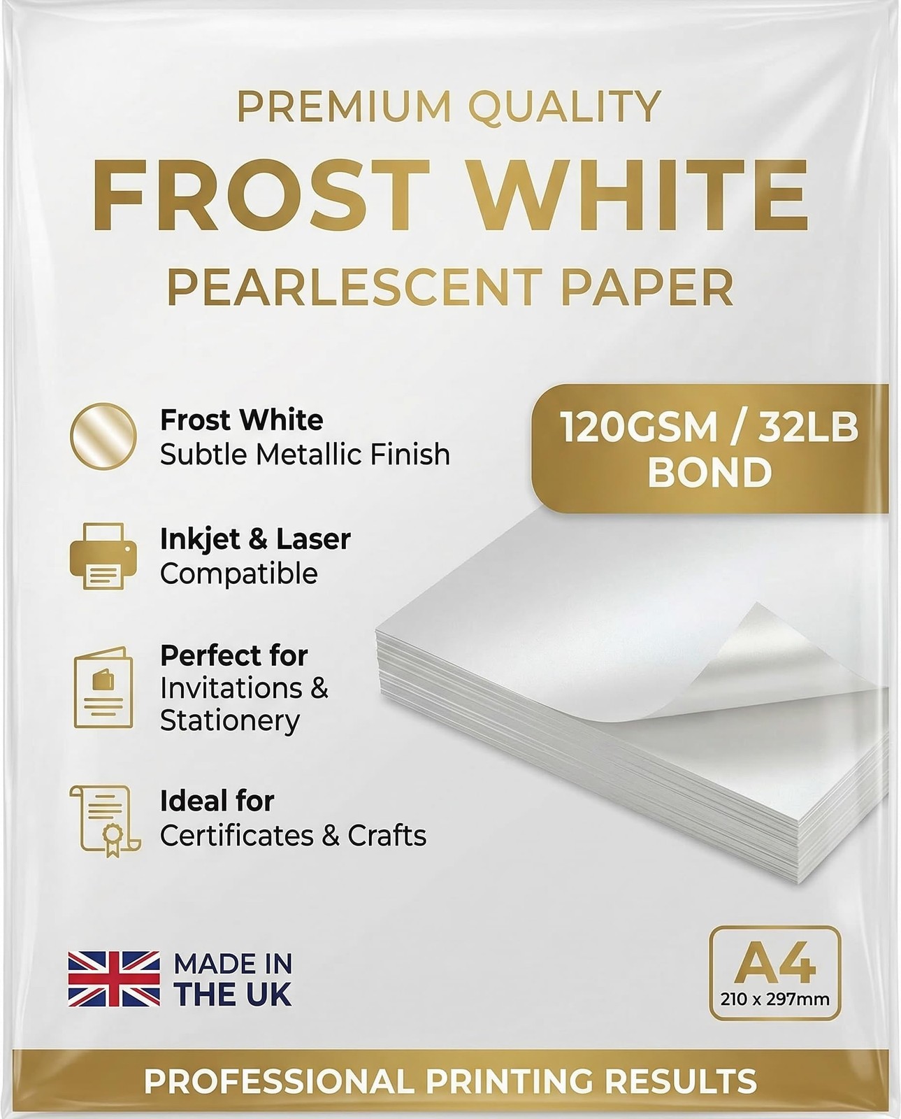 10 x A4 Frost White Pearlescent Shimmer Paper 120gsm / 32lb bond Double Sided…
