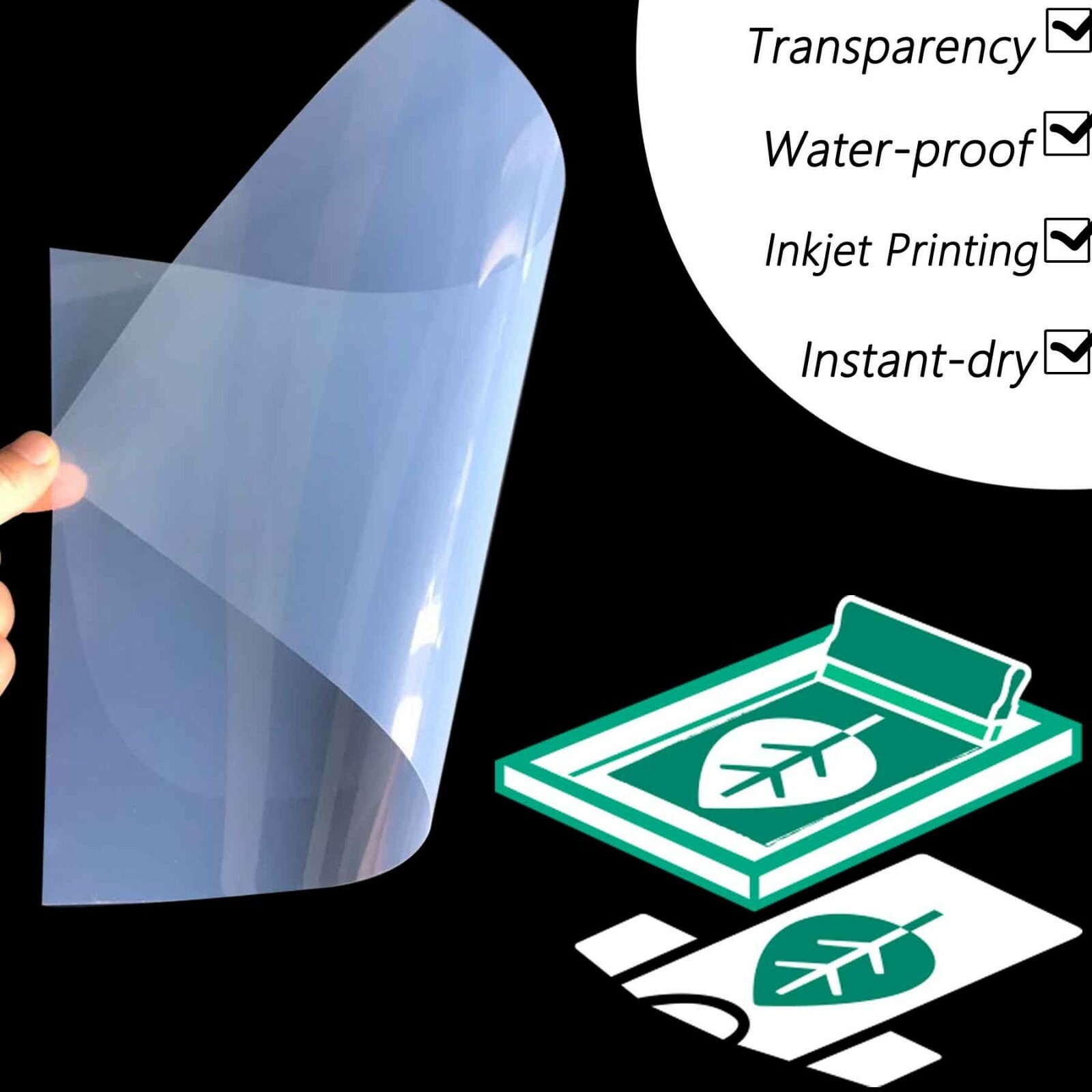 4 rolls，Waterproof 17″x100ft Inkjet Silk Screen Printing Milky Transparency Film