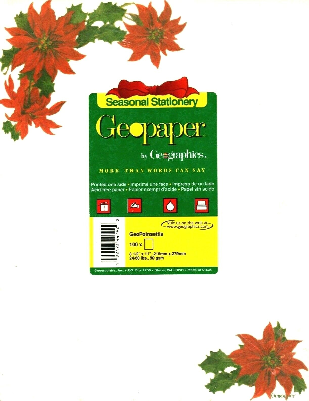 Christmas Red Poinsettia Theme Designer Computer Paper – 100 Sheets New & Sealed