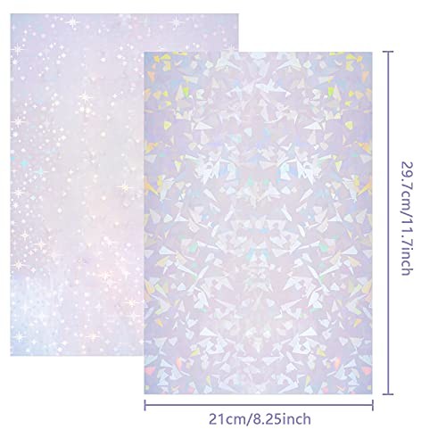2 Types Transparent Holographic Laminate Sheets Broken Glass and Stars-20pcs