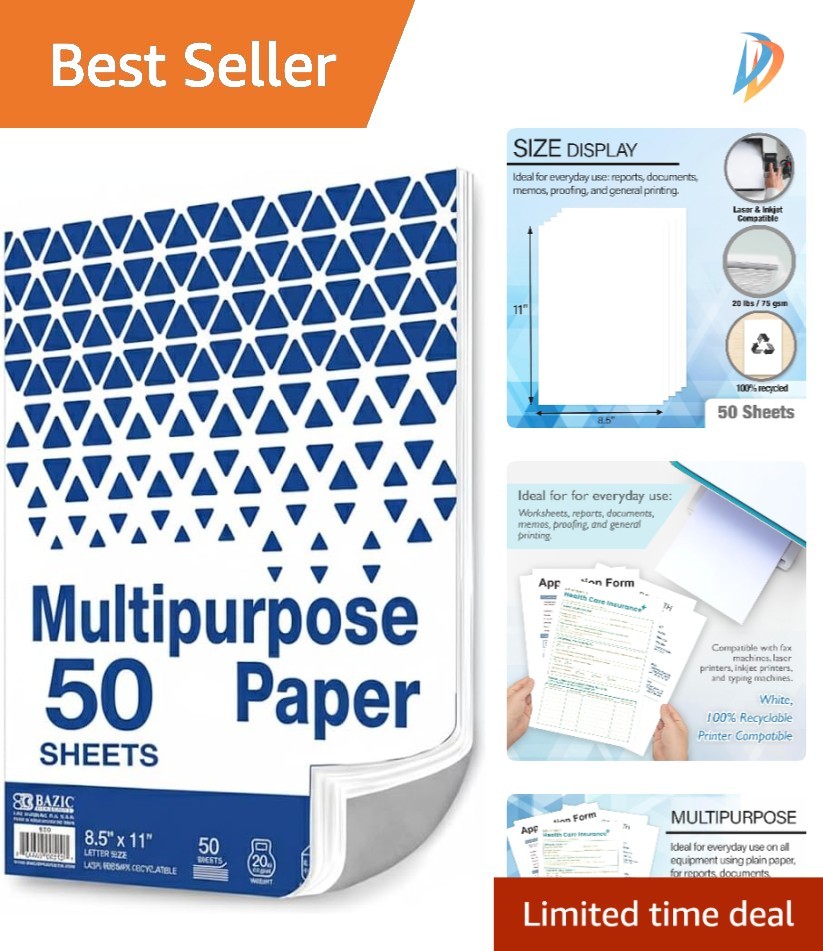 50 Sheets of 8.5″ x 11″ Multipurpose White Printer Paper – Bright & Durable