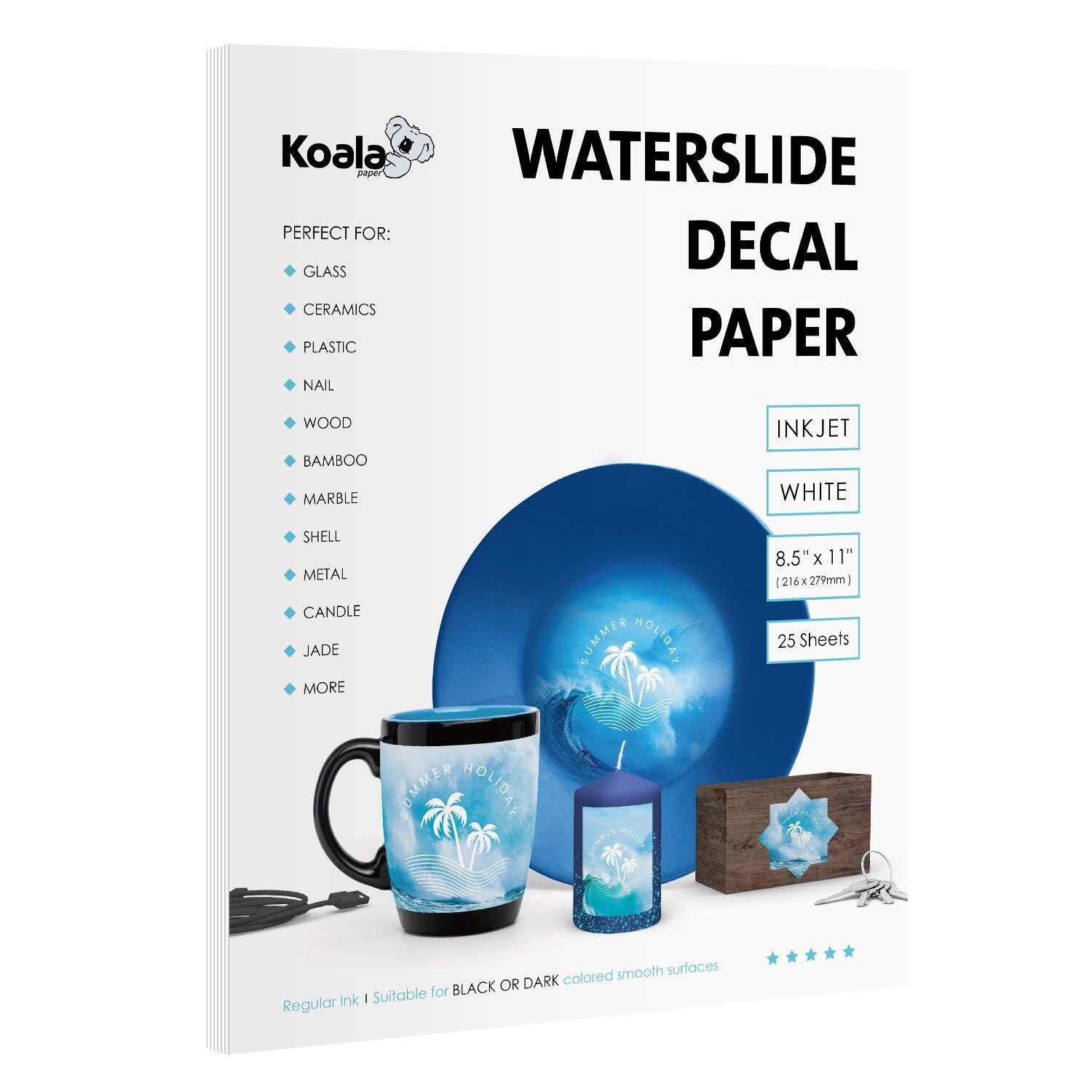 Koala 25 Sheets Waterslide Decal Paper Inkjet Printer – WHITE 8.5×11 Inch Wat…