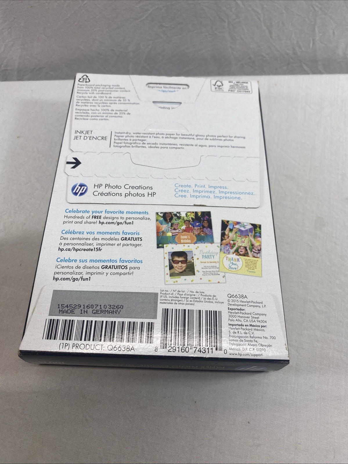 HP Advanced Photo Paper 66 lbs. Glossy 4 x 6 100 Sheets/Pack Q6638A New Sealed