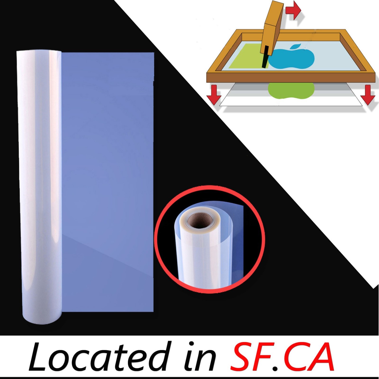 13″x100ft，6 rolls，Waterproof Inkjet Instant-Dry Screen Printing Transparent Film