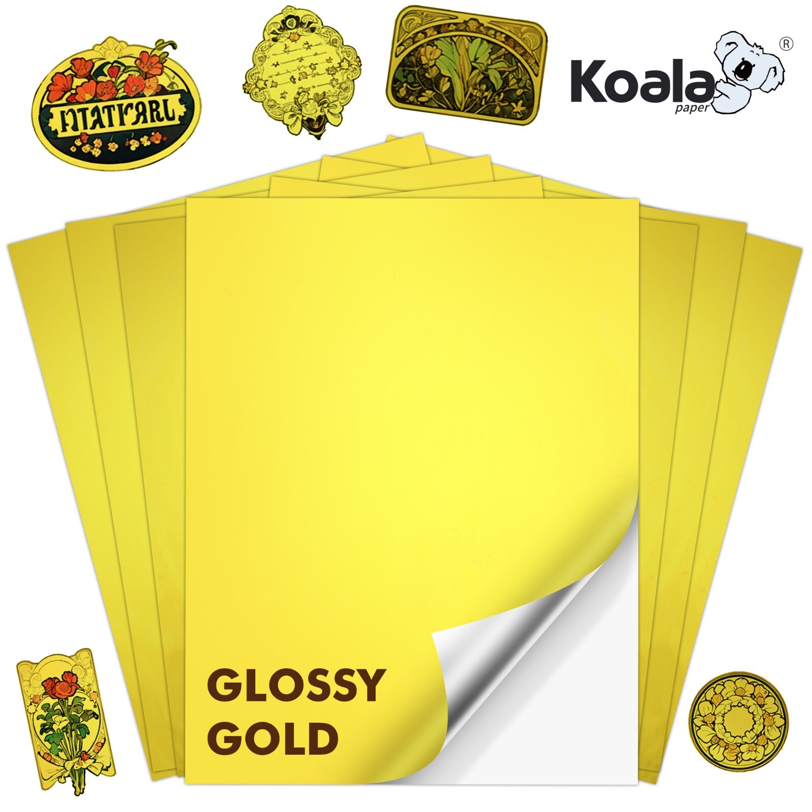 Koala Foil Gold Glossy Vinyl Sticker Paper Waterproof Inkjet + Laser Printers 20