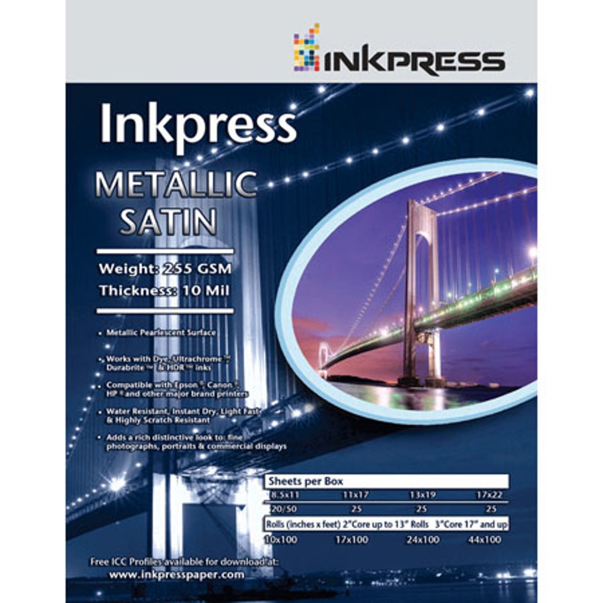 Inkpress Metallic Satin Inkjet Paper, 255 gsm, 10 mil, Metallic Pearlescent Surf