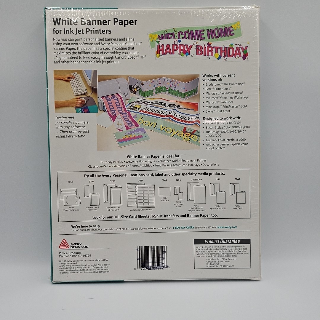 Avery 3272 White Banner Paper for Ink Jet Printers 11×8.5 80 sheets Vtg Sealed