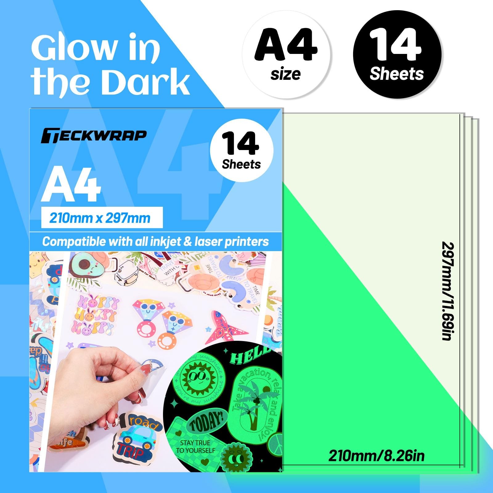 Printable Vinyl Sticker Paper, Glow in the Dark Sticker Paper for Printer, A4…