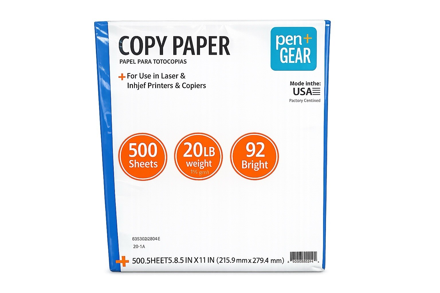 Pen+Gear Copy Paper 8.5 x 11 Letter 20 lb 92 Bright 500 Sheets White