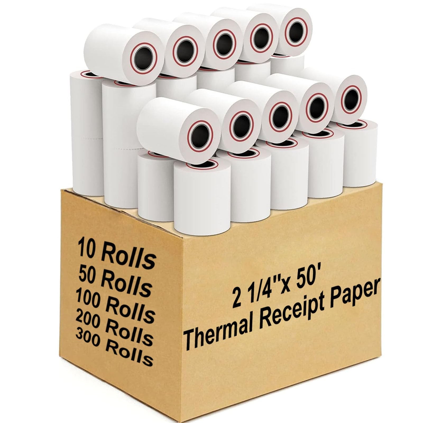 Coopaty 2 1/4”x 50′ Thermal Receipt Paper for POS and Cash 100 Rolls, White