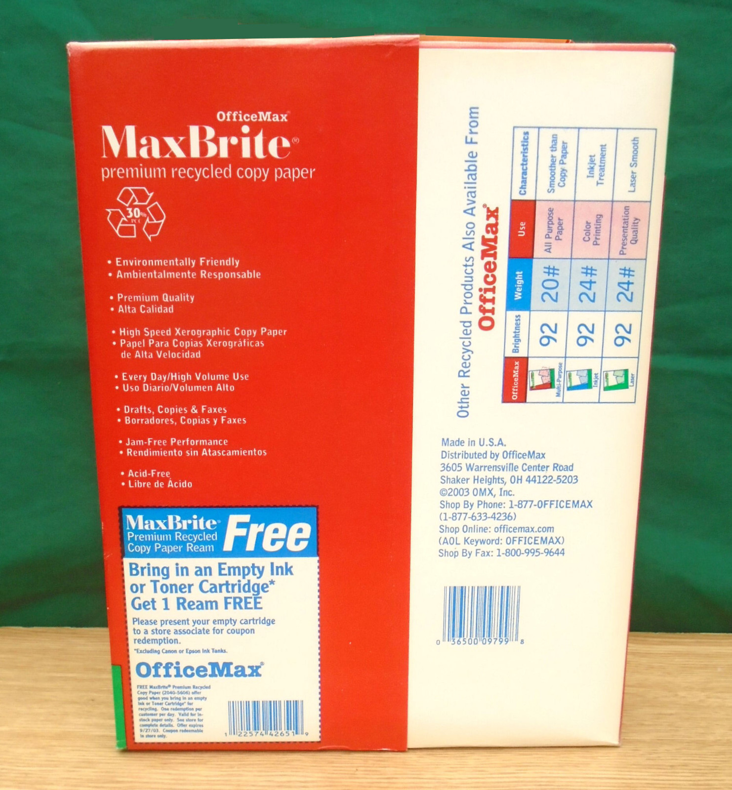 OfficeMax MaxBrite Paper 8½”x11″ 20 lb. 500 Sheets 88 Brightness – NEW & Sealed