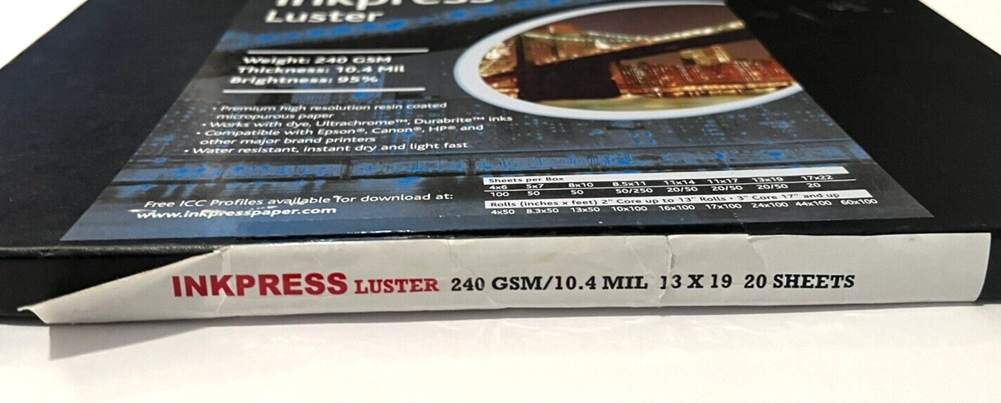 Inkpress Luster 240 gms/10.4 mil, Single Sided Paper 13 x 19in (20 sheets)