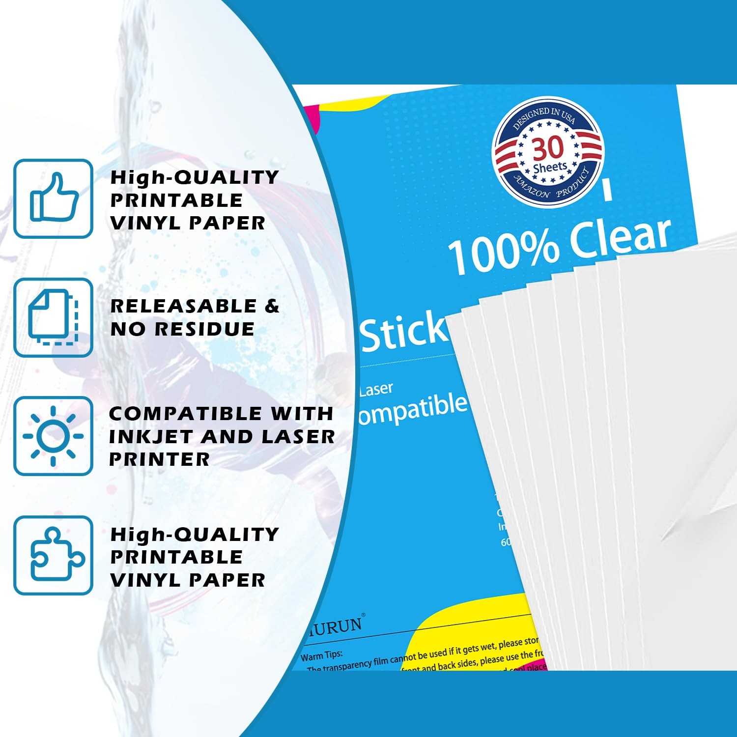 Premium Printable Vinyl Sticker Paper for Inkjet & Laser Printer, 100% Transp…