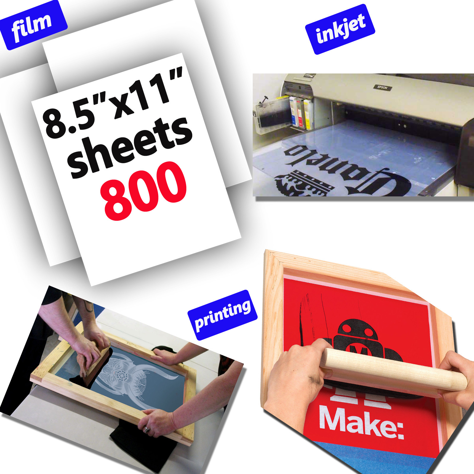8.5″x11″，800 sheets，Premium Waterproof Quick Dry Milky Inkjet Transparency Film