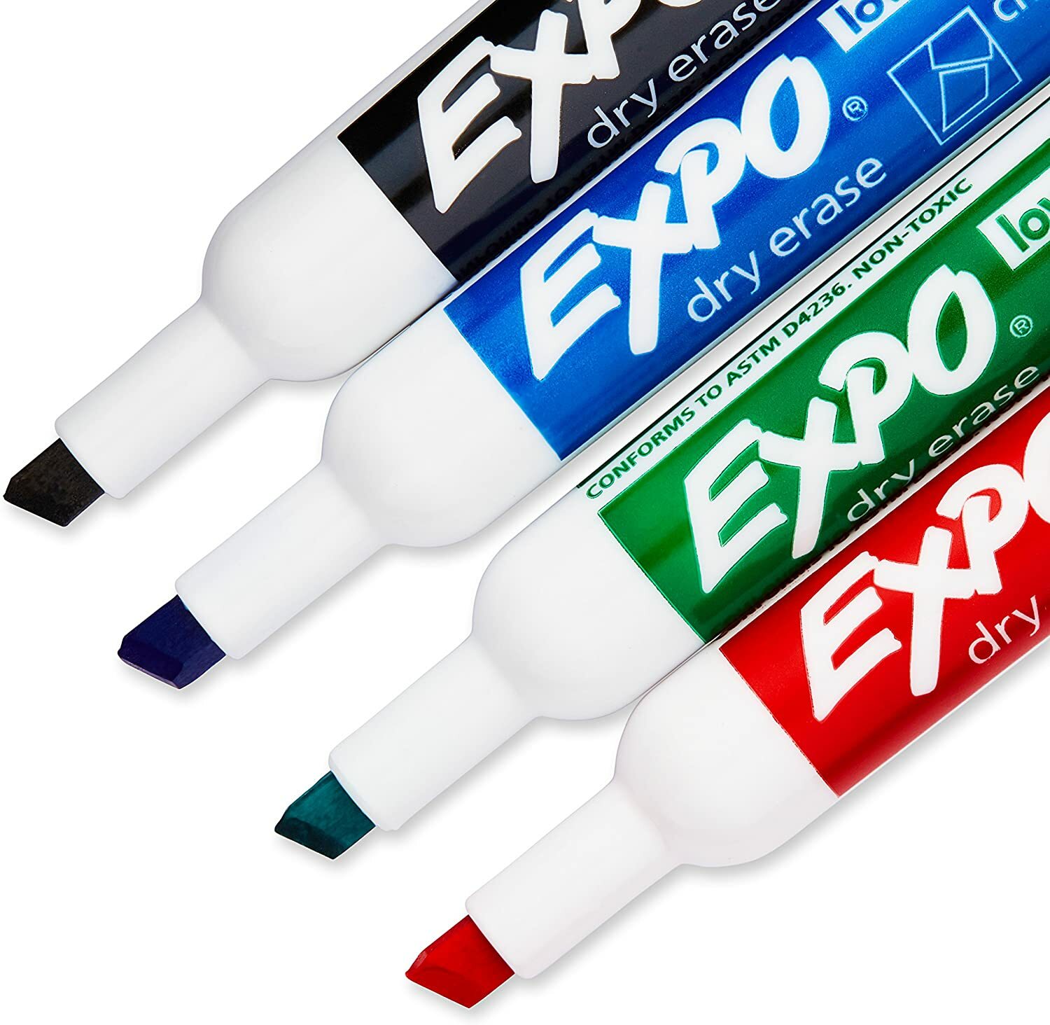 Expo Low Odor Dry Erase Marker, Broad Chisel Tip, Assorted Colors, 4-Count