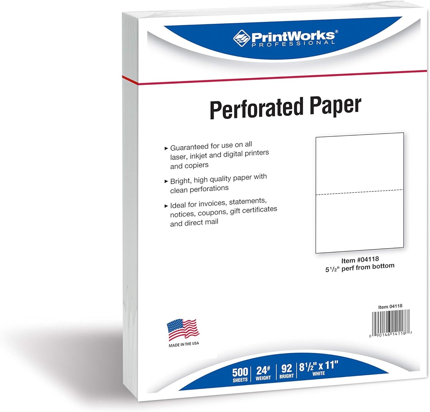 Professional Half Sheet Perforated Paper – 2500 Sheets 8.5” x 11” – USA Made