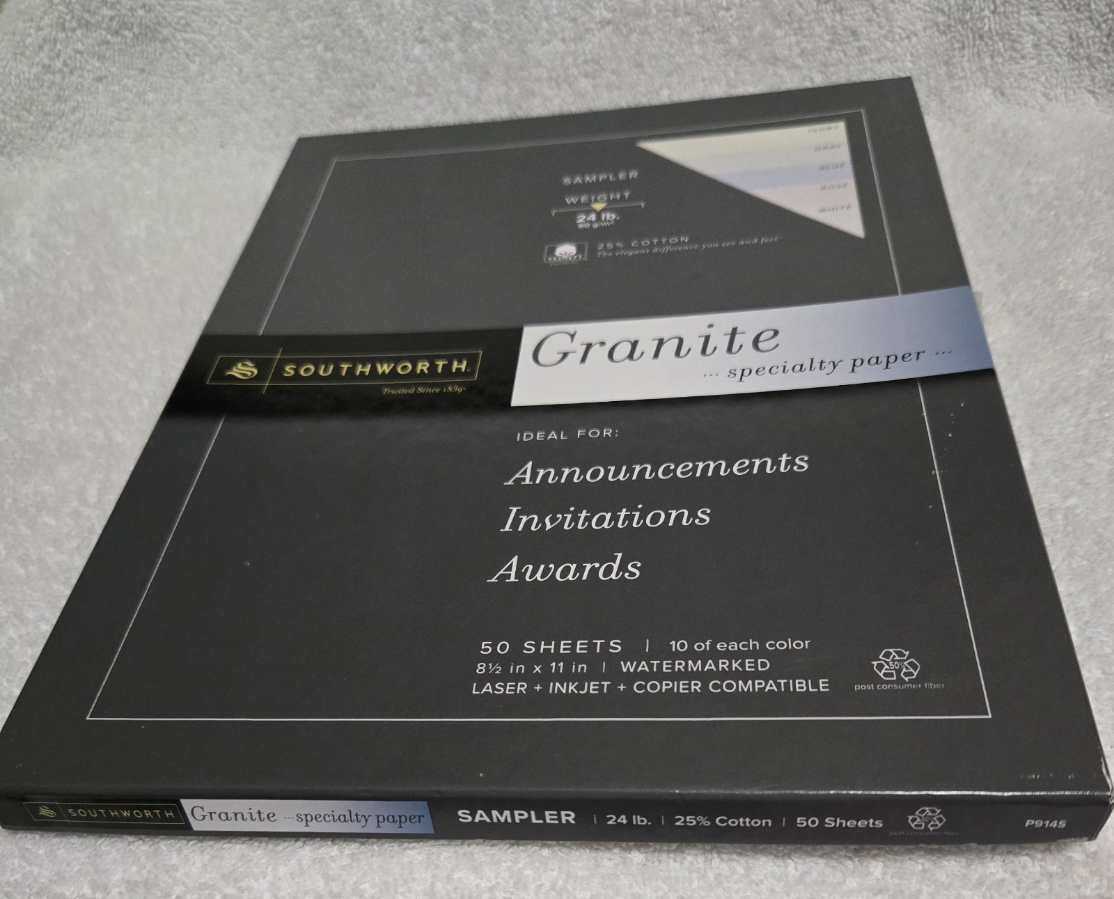 Southworth Granite Specialty Paper Sampler w/ 10 of 5 Colors–Missing 3 Ivory