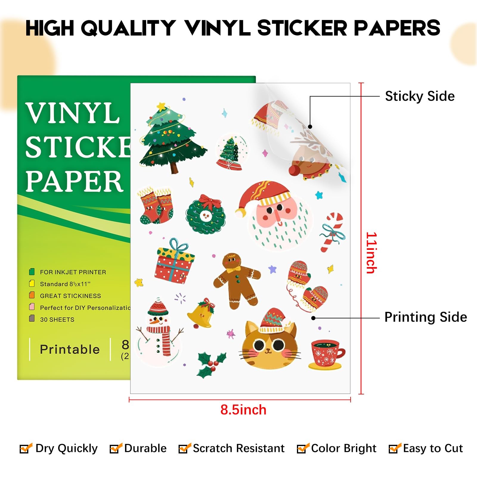 30 Sheets Printable Clear Sticker Paper for Inkjet Printer, Premium Vinyl Tra…