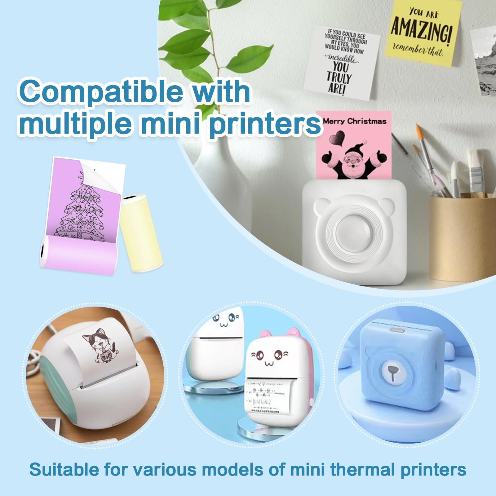 BYBOUS 12 Rolls 53mmx3.75m White Thermal Printer Paper, Mini