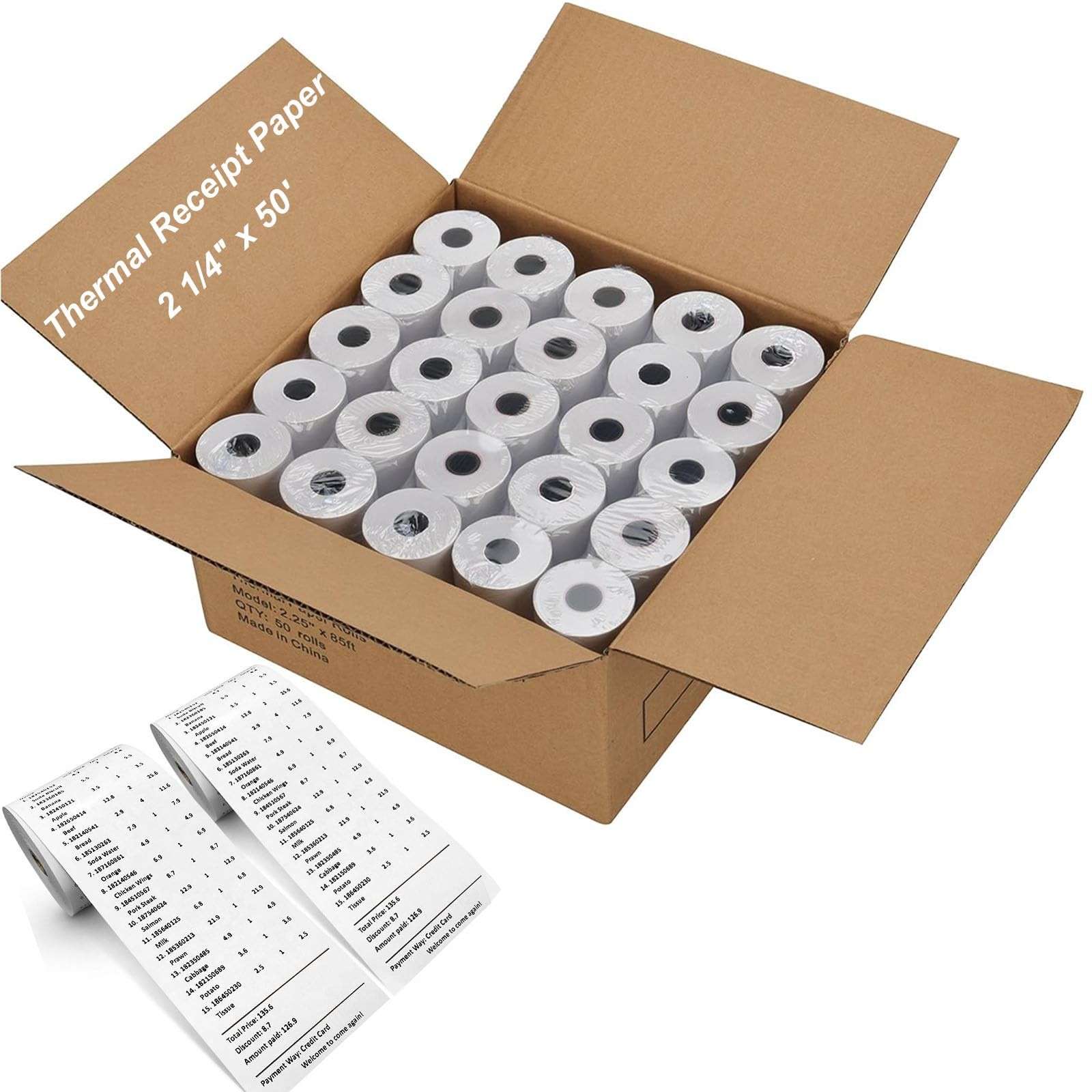 Coopaty 2 1/4”x 50′ Thermal Receipt Paper for POS and Cash 100 Rolls, White