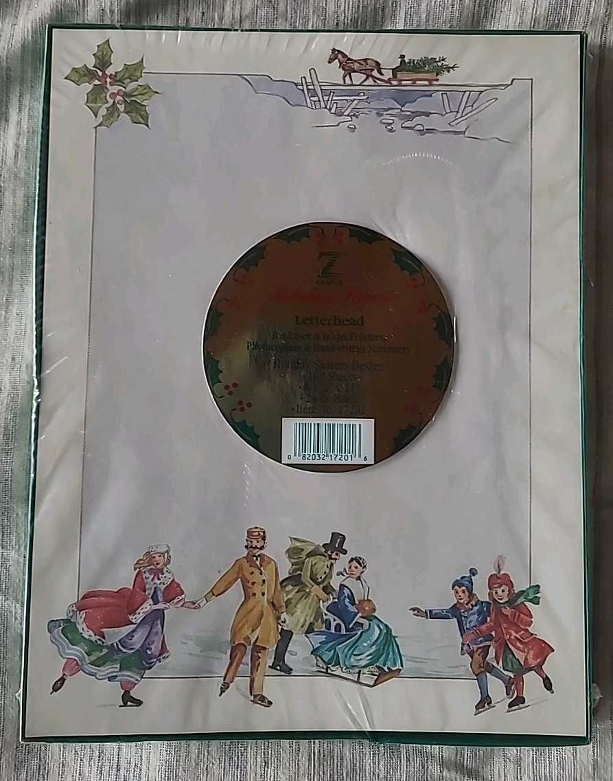 NOS Vintage Z GRAFIX 8.5×11″ Holiday Papers Letterhead Ice Skaters Christmas