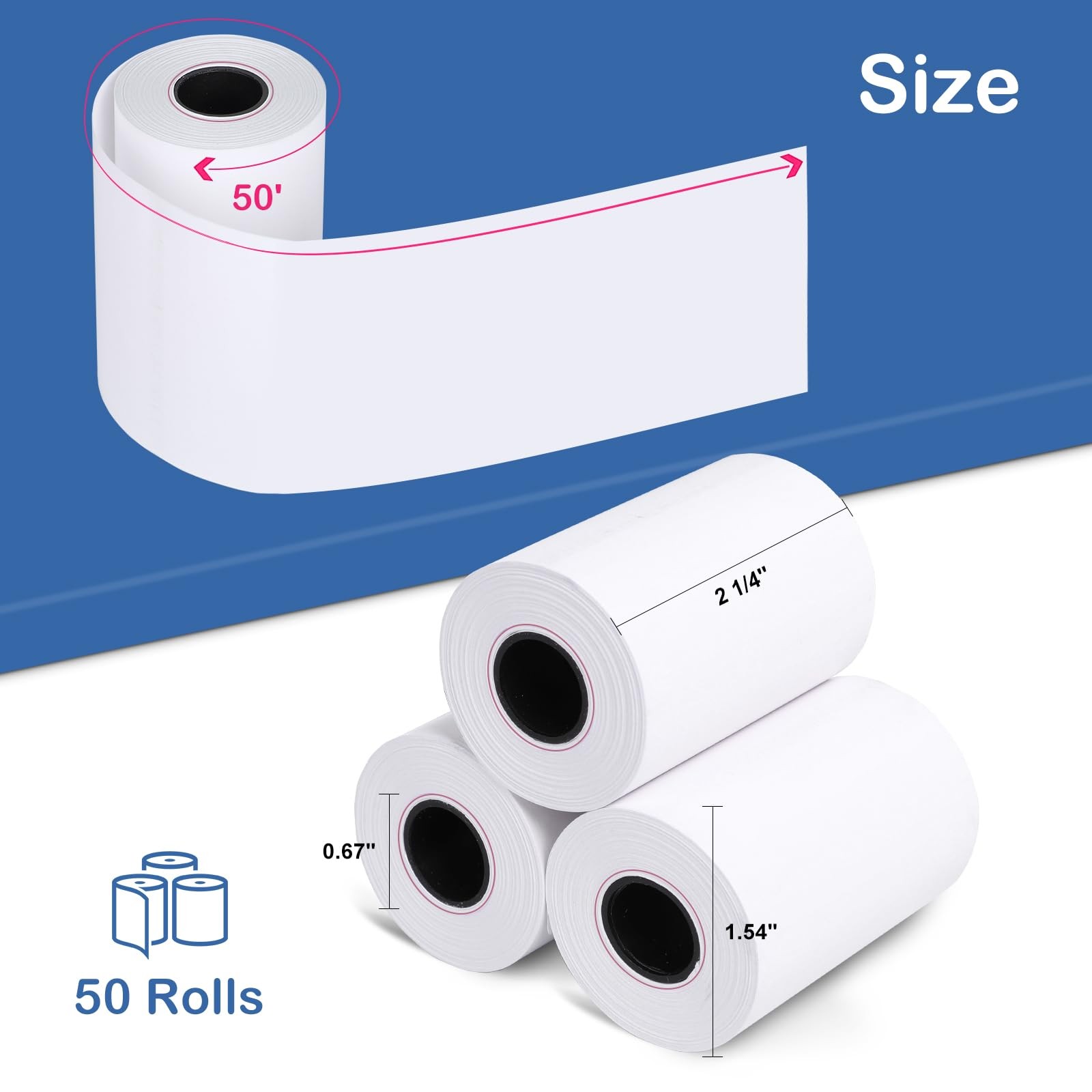 Razuvo 2 1/4″ x 50′ Thermal Paper Rolls (50 2 x 50 50 Roll, white