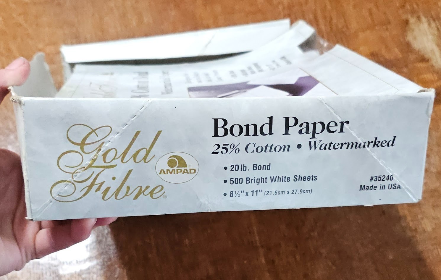 AMPAD Gold Fibre 25% Cotton Paper 90 Bright 20lb 8.5×11 White 250 Sheets -1998