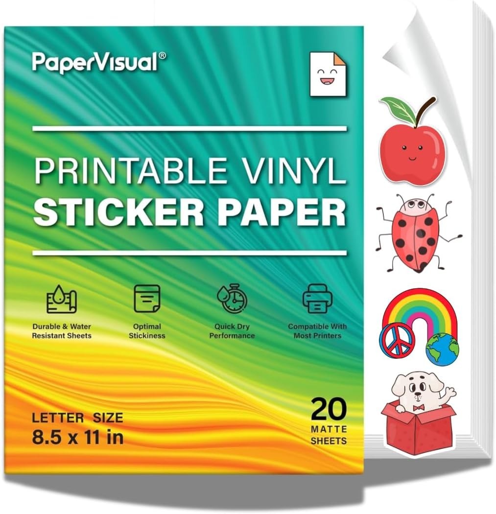 Printable Vinyl Sticker Paper for Inkjet & Laser Printer 20 Sheets*2, Pack of 2