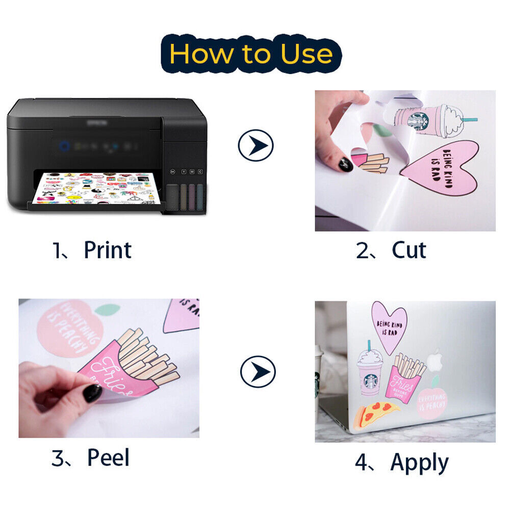 Vinyl Sticker Paper Glossy Matte Clear Waterproof Printable Inkjet Laser Printer