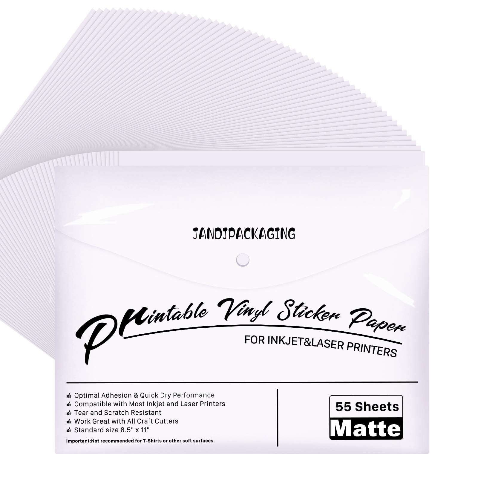 Printable Vinyl for Inkjet Printer – 55 Pack Matte White Printable Vinyl Stic…