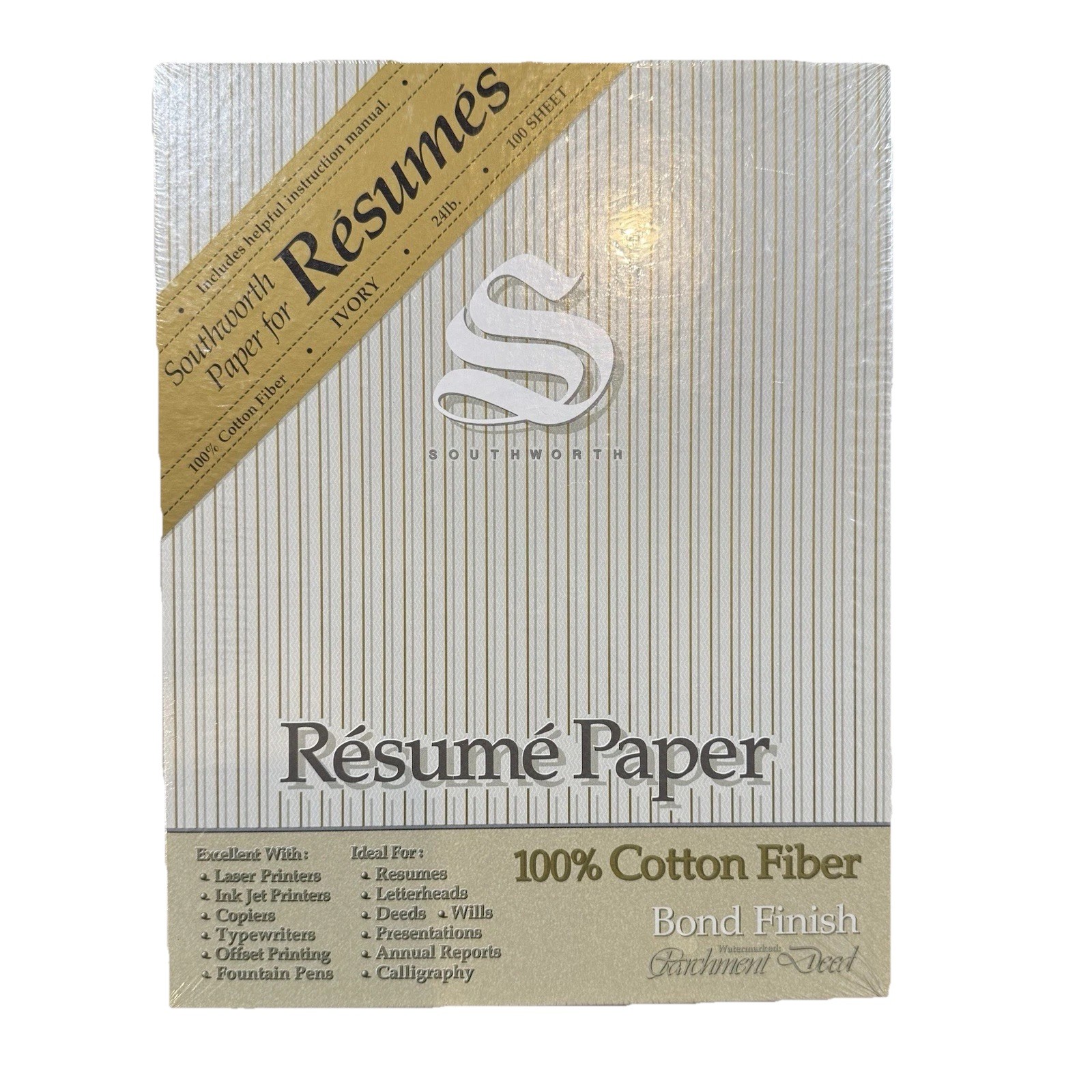 Southworth 100% Cotton Fiber Resume Paper Watermarked 24lb 8.5×11″ Ivory R141CF