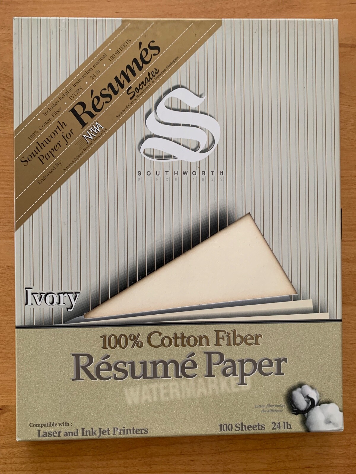 NEW | Southworth 100% Cotton Resume Paper Ivory 24 lbs 8-1/2 x 11 100/Box R14ICF