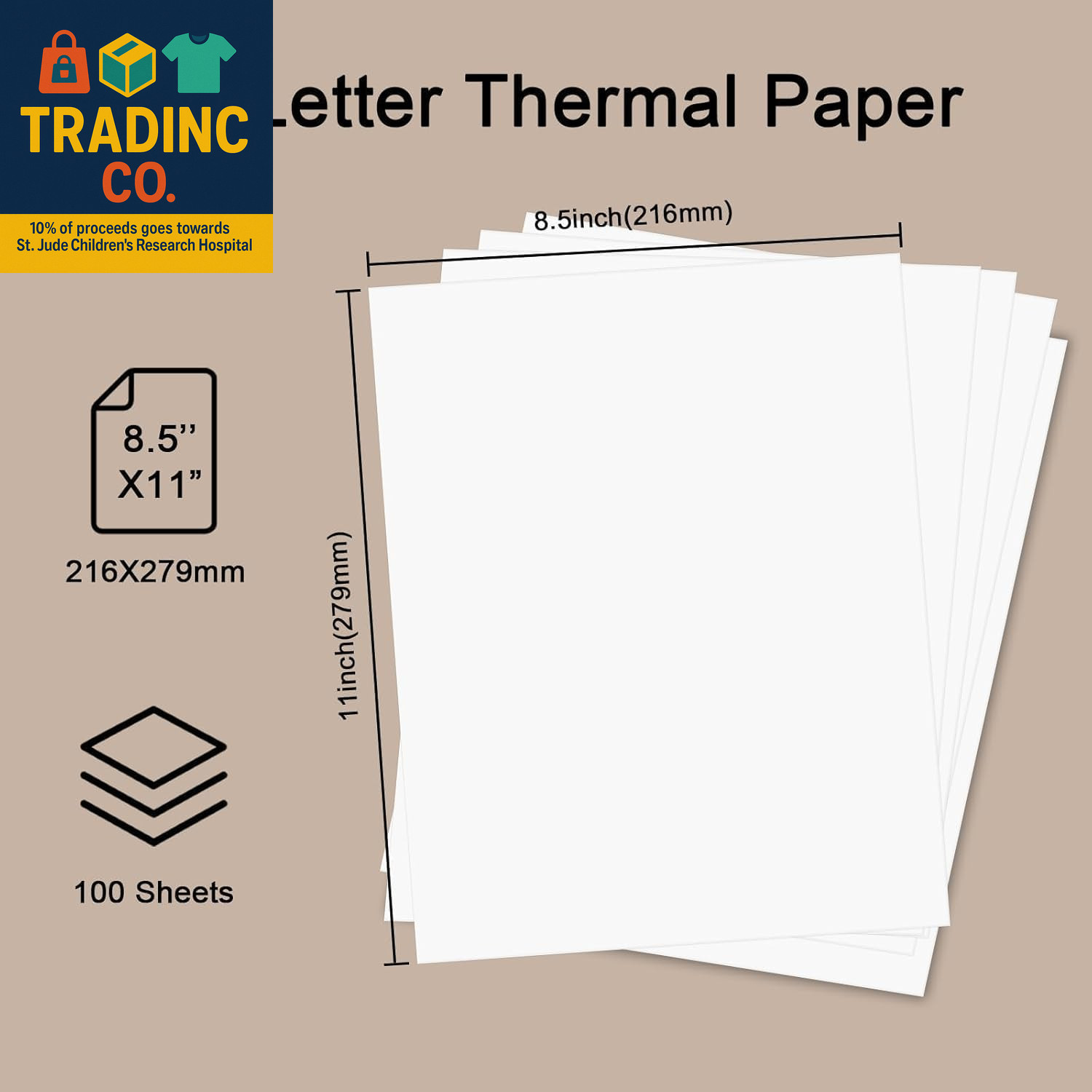 100 Sheets Thermal Printer Paper, 8.5”×11” US Letter Size, Advanced Printing P