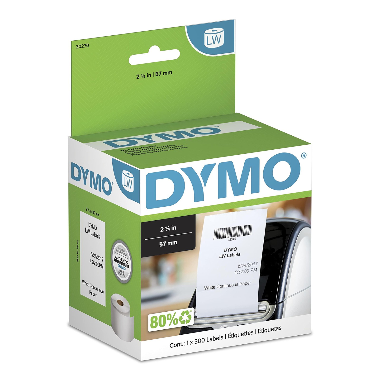 DYMO Authentic LW Continuous Labels, Labels for 1 roll, White