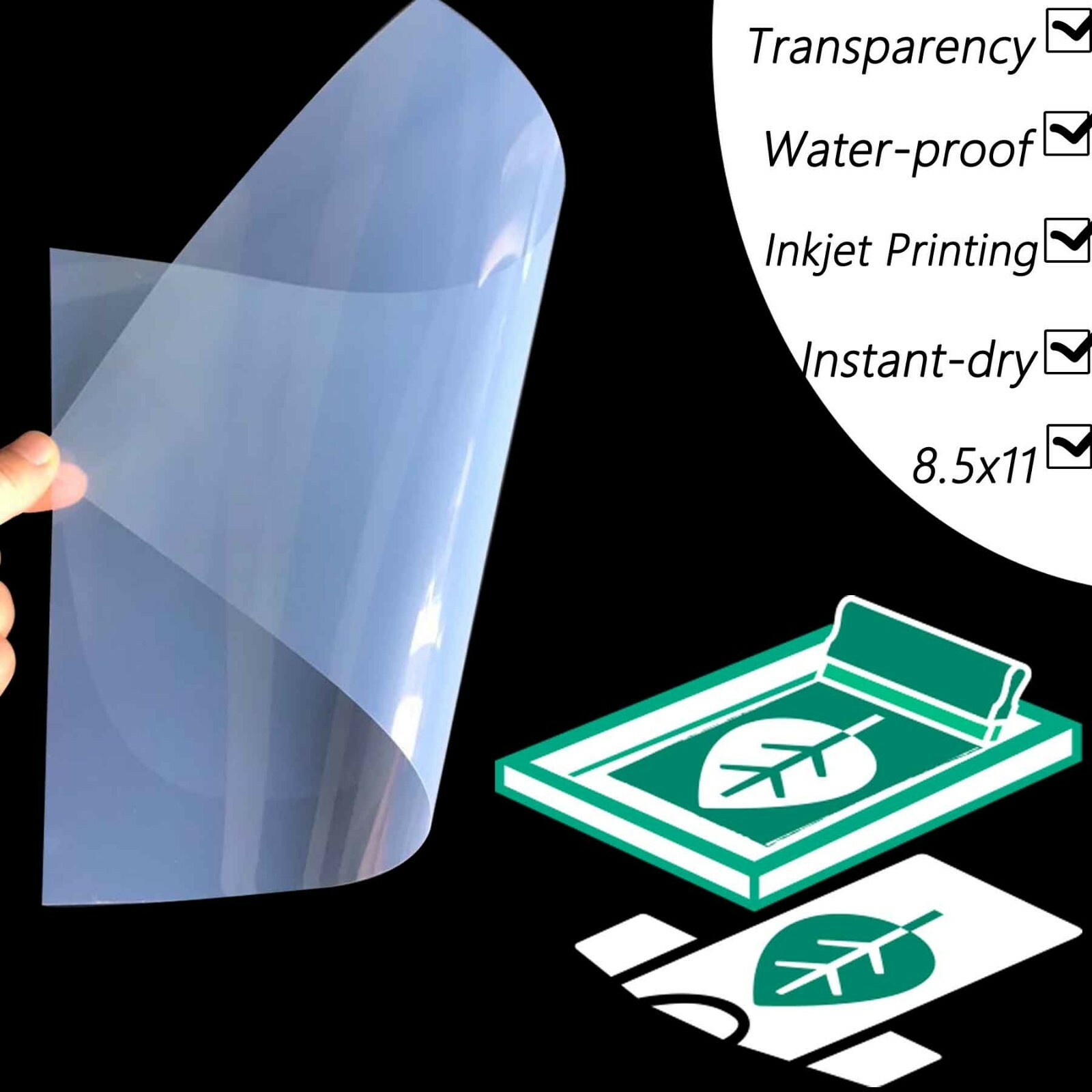 8.5×11，Screen Printing Waterproof Inkjet Transparent Film for EPSON，100 sheets