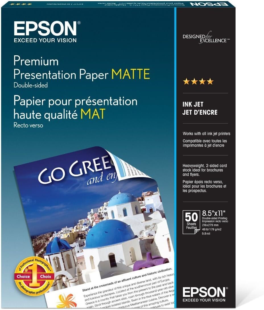 Epson Premium Presentation Paper MATTE (8.5×11 Inches, Double-sided, 50 Sheets)