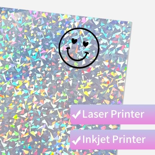 25 Sheets Holographic Sticker Paper, Diamond 8.5″ x 11″ Holographic- Glass