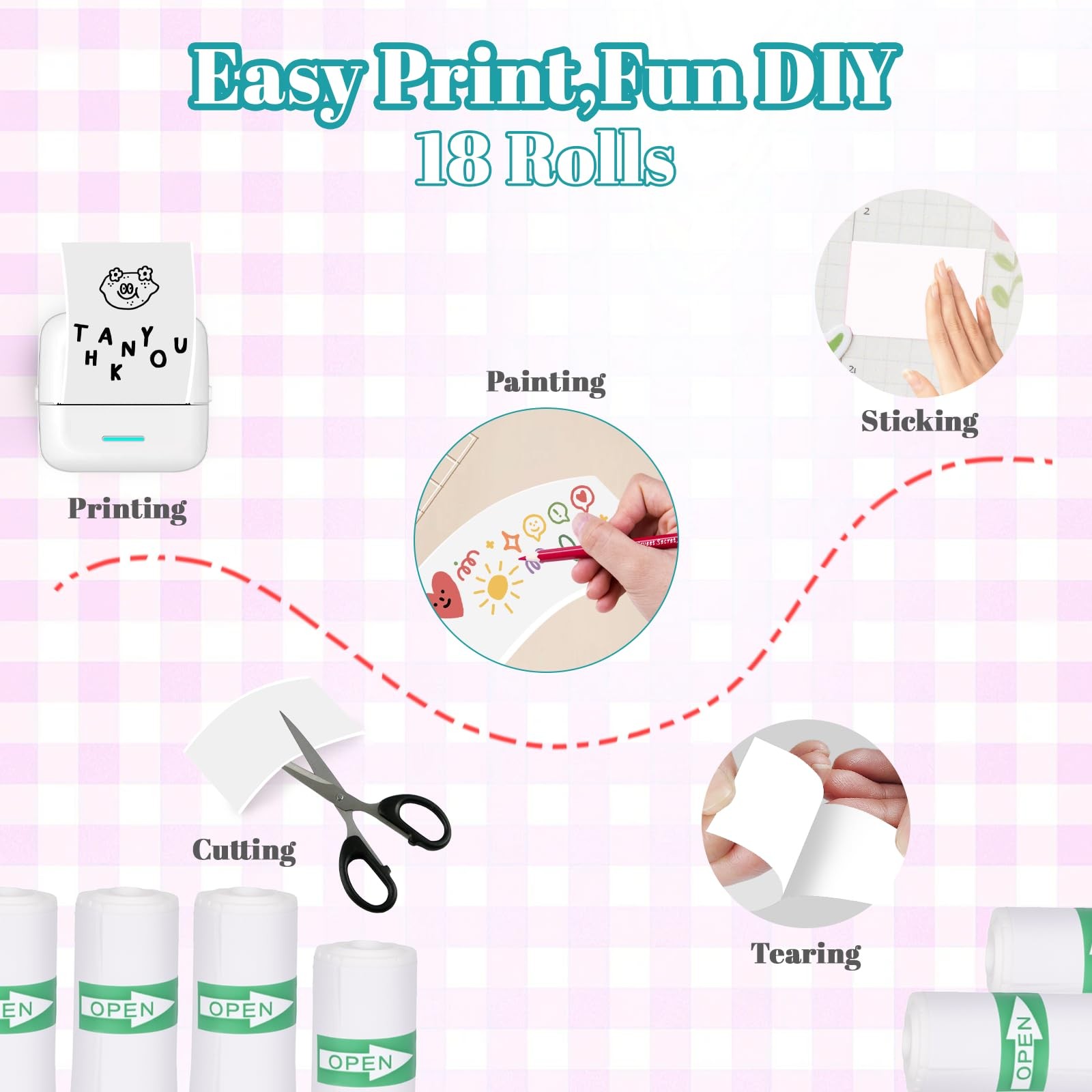 18 Rolls 57 x 25 mm Sticker Printer ,-Adhesive with Most Mini Portable Printe…
