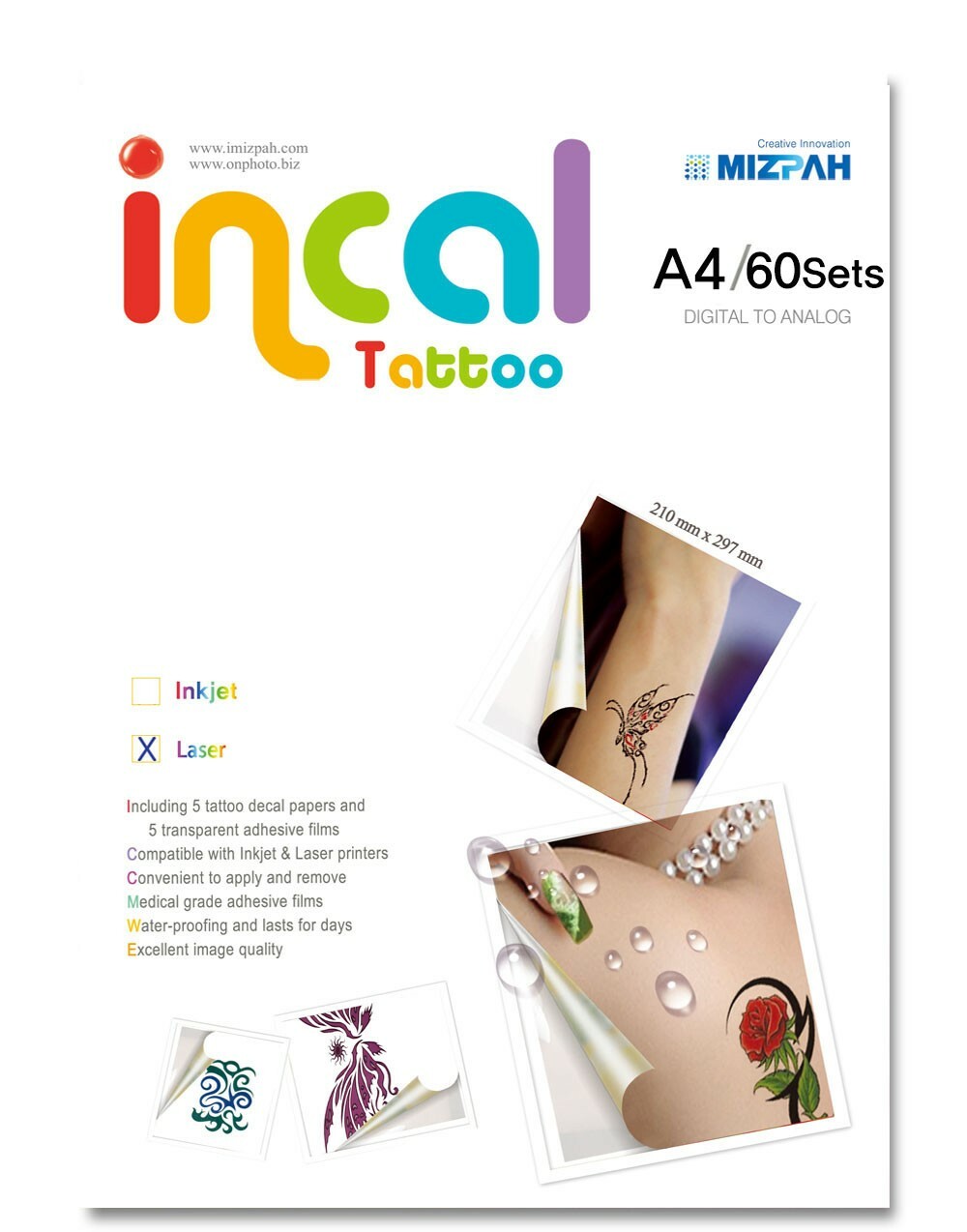 [Incal Tattoo] Temporary Tattoos Decal Paper for Laser Printer – 60sets