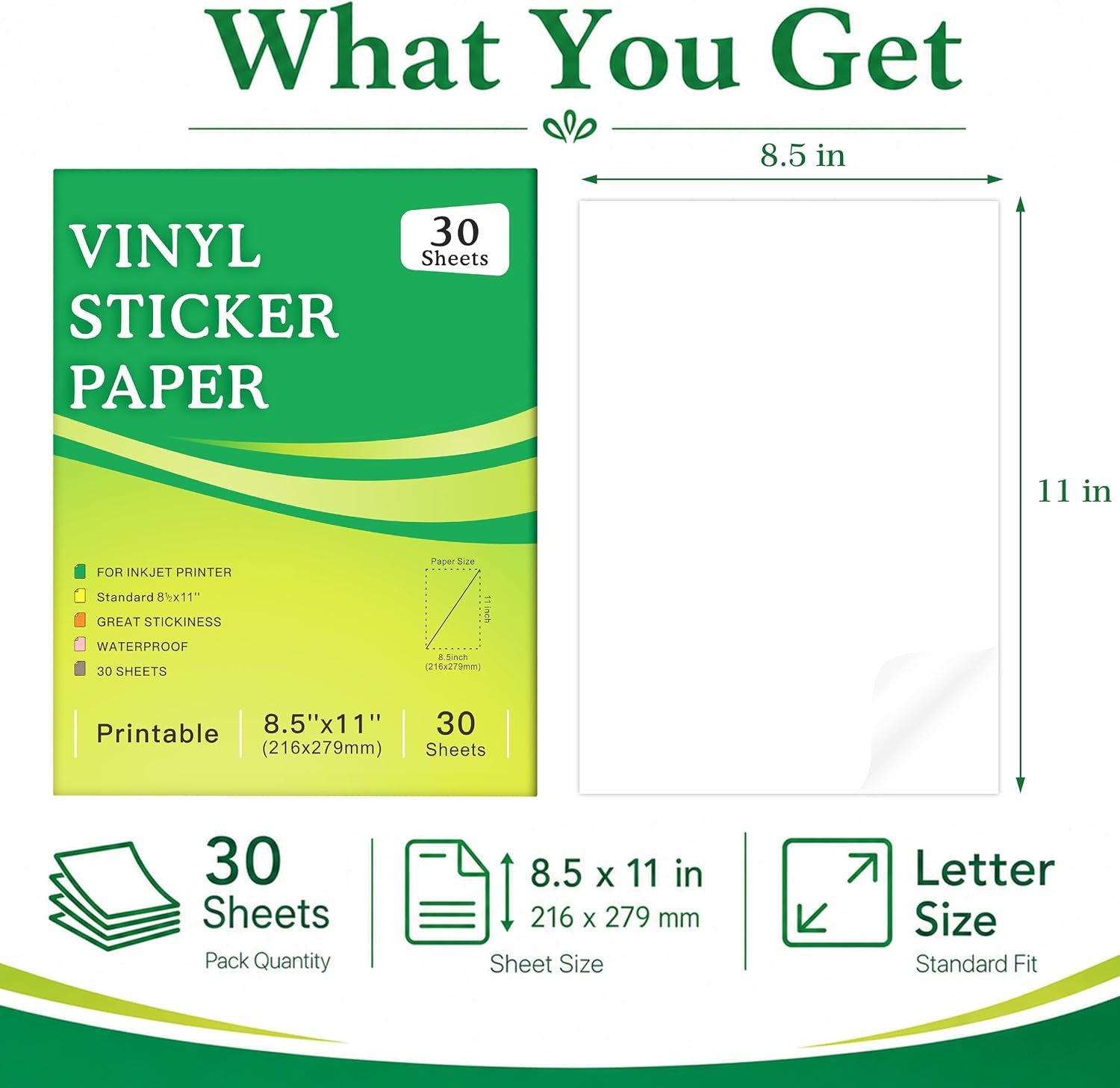 30 Sheets Clear Sticker Paper Printable Vinyl for Inkjet Printer Labels Craft