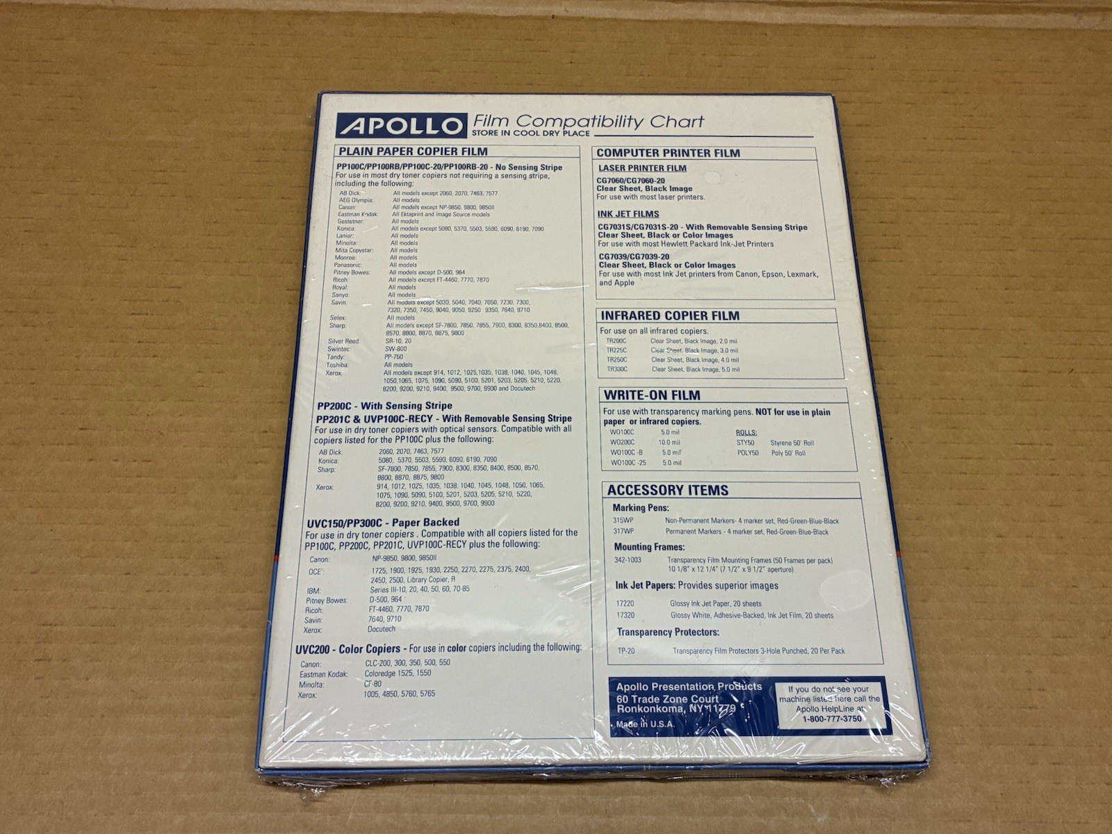 Apollo Ink Jet Transparency Film CG7060 for ALL Laser Printers 50 Sheets 8.5×11