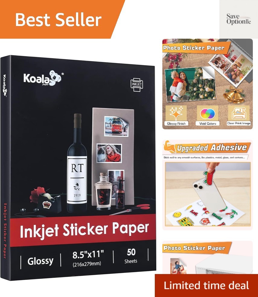 50 Sheets Koala Glossy Sticker Paper for Inkjet Printer, Printable Sticker Pa…